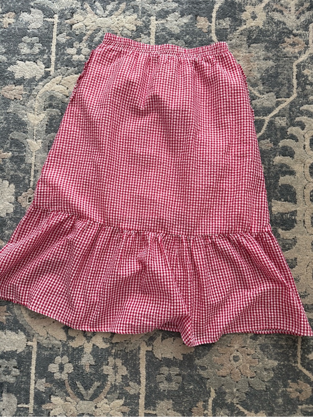 vestique Red Gingham Ruffle-Hem midi Skirt